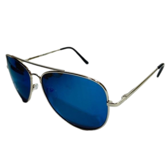 6004 | Blue Mirror Lens Aviator Sunglasses - Picture 3 of 5